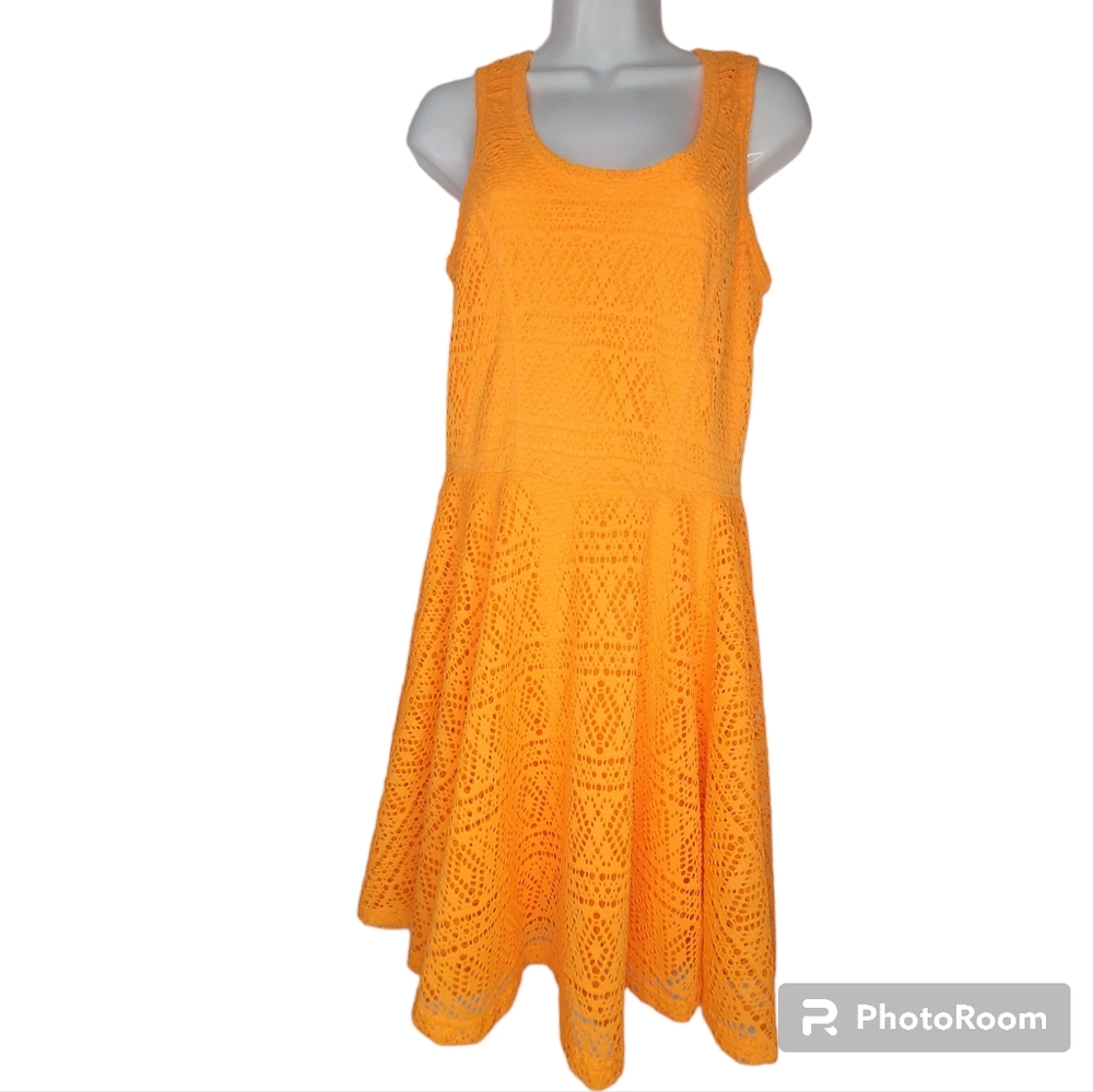 Express Neon Orange Crochet Dress